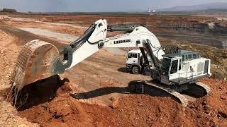 Liebherr 984 Excavator Loading Mercedes And MAN Trucks - Labrianidis Mining Works