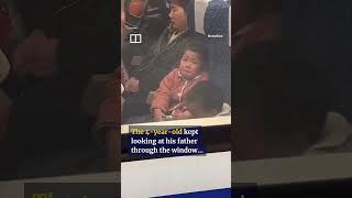 Little boy sheds tears as he parts with father at train station #shorts