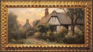 Grand Cottage Mansion English Orchard and Flower Garden, Impressionist Oil Painting | Frame TV Art