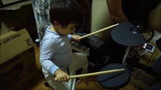 Alex Prin Braun plays drum with papa (2 years 1 month old boy)