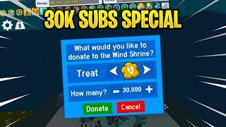 Donating 30k Treats to Wind Shrine | Bee Swarm Simulator