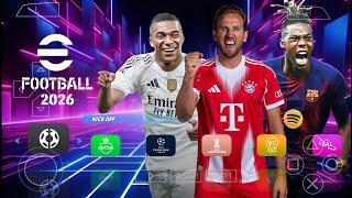 eFootball PES 2026 PPSSPP Android Offline Full Update UCL & Leagues Kits 25/26 Season 4K Graphics