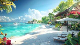 4K Sunny Tropical Beach Ambience - Bossa Nova Jazz & Ocean Breezes for Summer Productivity