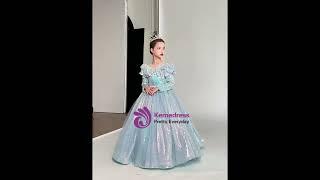 kemedress Blue Sequins Long Sleeve Scoop Neck Flower Girl Dress