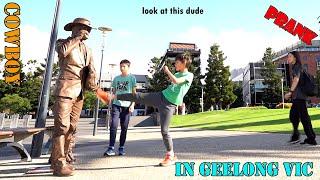 #Cowboy_prank in Geelong Victoria. awesome reactions. lelucon statue prank. luco patung