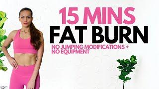 15 MIN FAT BURN Home Workout (No Jumping Modifications + No Equipment)