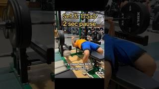 Road to 225 lbs. Bench: 175 lbs. for 3 sets of 5 reps w/2 sec pause. #roadto225 #bench #powerlifting