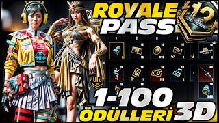  A12 ROYALE PASS 1-100 LEVEL ÖDÜLLERİ 3D | A12 BONUS PASS  | C8S23 ÖDÜLLERİ | 3.7 | PUBG MOBILE