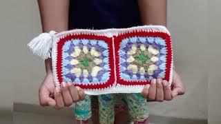 Crochet Granny Square Zippered Pouch.