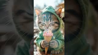 Cute Cat Eating Ice Cream on a Sunny Day ️#CuteKitten #IceCreamTime #CatLovers #animals