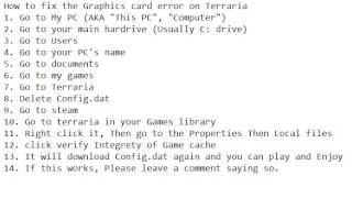 How to fix Terraira graphics card Error