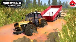 Spintires: MudRunner - URSUS 1614 Tractor With Trailer Driving Through Mud