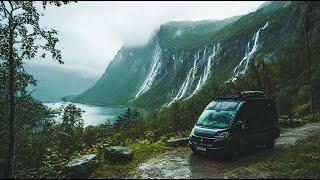 Cozy Van Life Camping in HEAVY Rain & Viking Fjords - Freaky Snow Storm, Hunkering Down Off-Grid