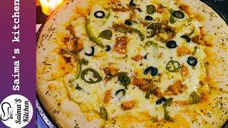 best homemade pizza with secret cheese sauce recipe by saima's kitchen  saima'skitchen #saima