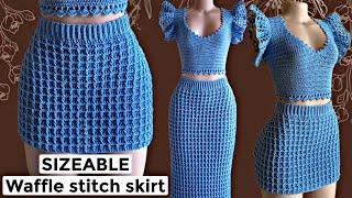 UPDATED Waffle stitch crochet skirt | perfectly fitted made to measure skirt design (ALL SIZES)