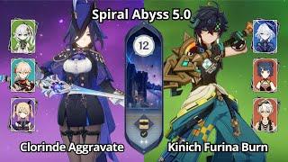 C0 Clorinde Aggravate & C0 Kinich Furina Burn - Spiral Abyss 5.0 Floor 12 Genshin Impact