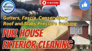 Full house exterior cleaning - Gutters, fascia, conservatory with roof and Slabs pressure washing