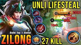 27 Kills!! New One Shot Build Zilong Insane LifeSteal!! - Build Top 1 Global Zilong ~ MLBB