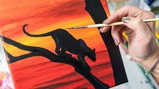 The Panther at Sunset - Acrylic painting / Homemade Illustration (4k)