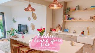 OPEN PLAN KITCHEN TOUR - CASHMERE & GOLD HARDWARE - KITCHEN, DINER, LIVING SPACE & UTILITY