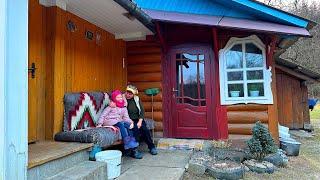 Rural Life: Grandma Sewing on an Antique Machine and Cooking Delicious Traditional Meals