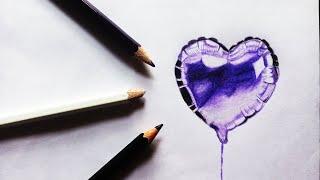 Easy steps to draw heart shaped foil ballon || Realistic foil balloon with colour pencils