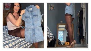 Styling Brown Pantyhose and Denim Playsuit - Tall Girl Outfit Inspo