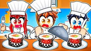 Having a CHEF FAMILY in Roblox SCARY SUSHI!