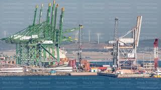 Aerial view of container cargo terminal of commercial port timelapse, business logistics and