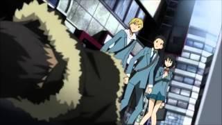 Izaya gets hit by a trash can