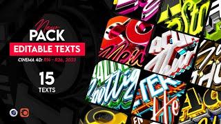 Pack Of 15 Editable Text Cinema 4D R14 - R26 | No Plugins