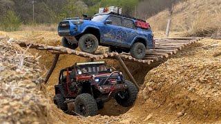 1/10 Scale RC: Jeep Wangler Rubicon & TOYOTA 4RUNNER(SCX10 II) Off-road Driving.