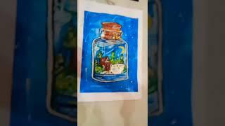owl mandala art , sparrow's  painting and drawing of a house in a jar