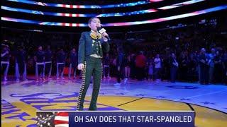 Mateo López receives 4 different applause during the US National Anthem at the Los Angeles Lakers