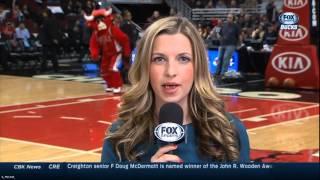 :} Benny the Bull photobombs Milwaukee Bucks sideline reporter.