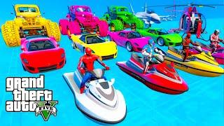 SPIDERMAN CARS Racing Challenge on MULTI Rampa ! SUPERHEROS HULK IRON MAN Motos BIKE  Race - GTA 5