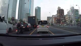 Driving in Kōtō ku, Tokyo, Japan at Dusk