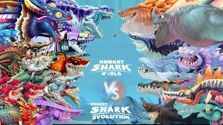 HUNGRY SHARK WORLD VS HUNGRY SHARK EVOLUTION - ALL 70 SHARKS ALL SKINS UNLOCKED (BEHMOTH 2022)