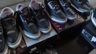 OG black cement 3's from 1988 compared with retroes from 94, 01, 08, 2011. Part 2 of 2.