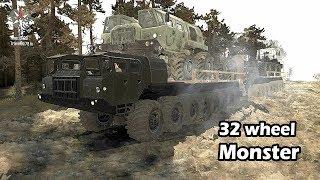 Spintires Mudrunner 32 wheels on Mud MAZ 7410 16x16