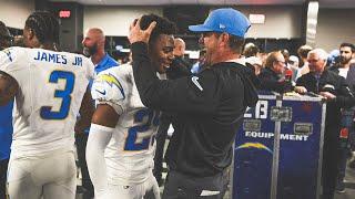 Jim Harbaugh Locker Room Victory Speech vs Falcons | LA Chargers