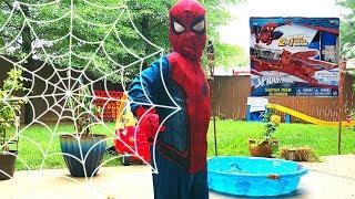 Caleb Pretend Play with Spider-Man Toys! Real SPIDERMAN Web Shooter For kids!