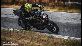 Yamaha MT03 with the big bikes at the track