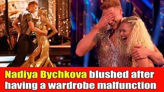 Nadiya Bychkova blushes as wardrobe malfunction hits just minutes after show starts