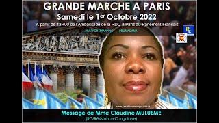  Marche à Paris: Sam 1er Oct 2022- Message de Mme Claudine MULUEME #RAPPORTMAPPING #LIBEREZBUNAGANA