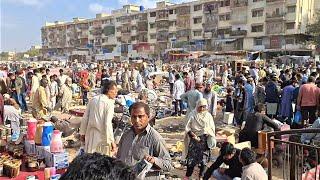  WALKING TOUR OF KARACHI LARGEST AND CHEAPEST SUNDAY BAZAAR, UP MARKET KA CHOR BAZAAR, 4K60FPS