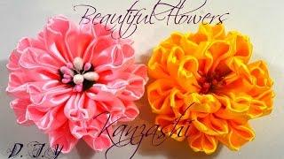 Beautiful Flowers Kanzashi/Большие цветы из ленты 5 см/Tutorial/D.I.Y