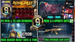 A9 ROYAL PASS 1 TO 100 RP REWARDS / C7S20 TIER RESET PUBG A9 RP & BGMI NEW UPDATE 3.4 RELEASE DATE