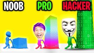 Can We Go NOOB vs PRO vs HACKER In STACK COLORS?! (ALL LEVELS!)