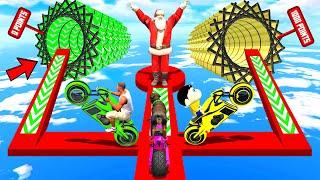 SHINCHAN AND FRANKLIN TRIED THE 2 SANTA SPEEDBOOSTER TUNNEL PORTAL CHRISTMAS CHALLENGE GTA 5